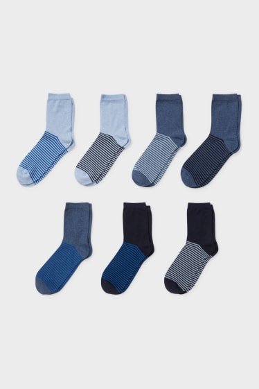 Enfants - Lot de 7 - chaussettes - à rayures - gris clair / bleu foncé
