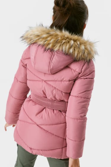 Children - Quilted coat with hood - pink