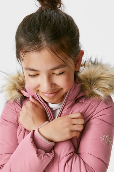 Dzieci - Pikowana płaszcz z kapturem - różowy