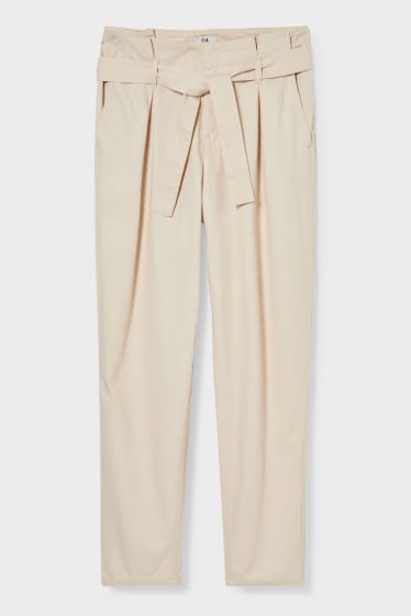 Women - Paper bag trousers - tapered fit - creme