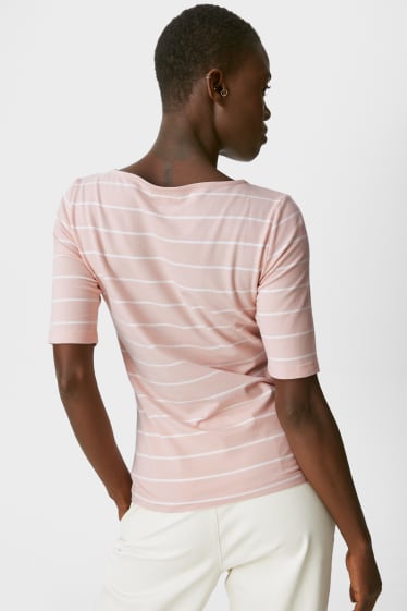 Damen - T-Shirt - gestreift - rosa