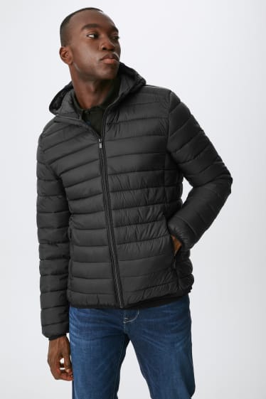 Men - Quilted jacket with hood - black