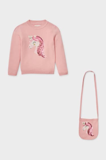 Kinder - Einhorn - Set - Pullover und Umhängetasche - 2 teilig - rosa