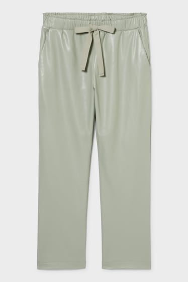 Women - Trousers - relaxed fit - faux leather - light green