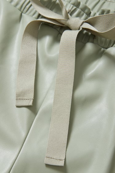 Women - Trousers - relaxed fit - faux leather - light green