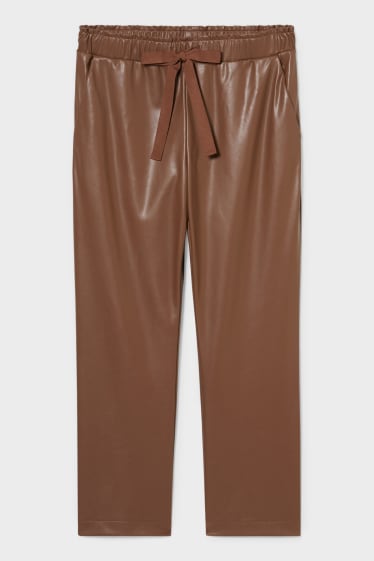 Women - Trousers - relaxed fit - faux leather - Colour espresso