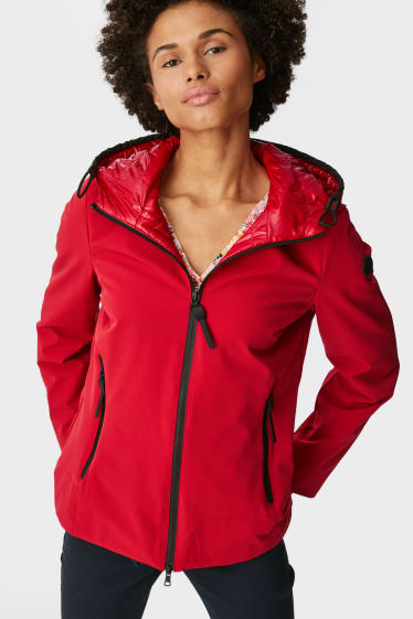 Women - Rain jacket with hood - 4-way stretch - red