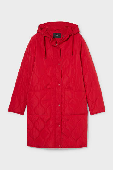 Dames - Gewatteerde jas met capuchon  - rood