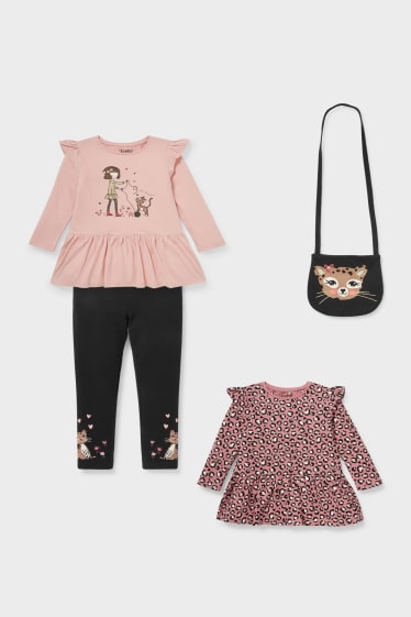 Bambini - Set - 2 vestiti, leggings e borsa - nero / rosa