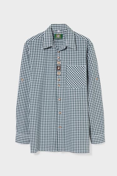 Uomo - Camicia tirolese - regular fit - collo all'italiana - a quadretti - verde scuro / bianco