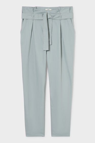 Women - Paper bag trousers - tapered fit - dark turquoise
