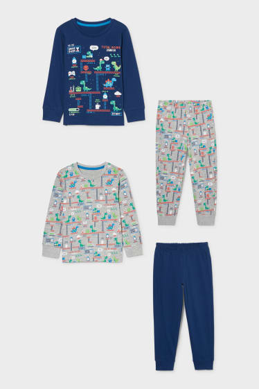 Kinderen - Set van 2 - Dino - pyjama - grijs / donkerblauw
