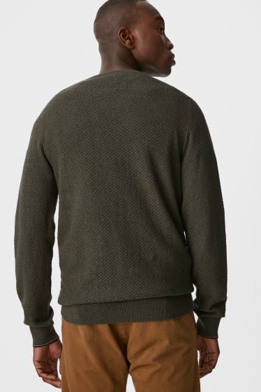 Heren - Fijngebreide trui met kasjmiergehalte - donkergroen