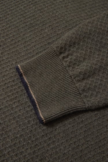 Heren - Fijngebreide trui met kasjmiergehalte - donkergroen