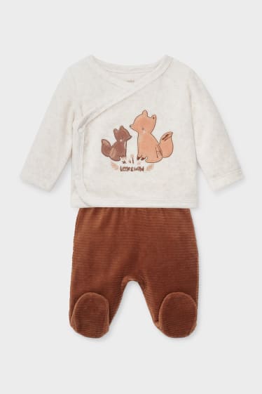 Babys - Erstlingsoutfit - 2 teilig - braun / cremeweiß