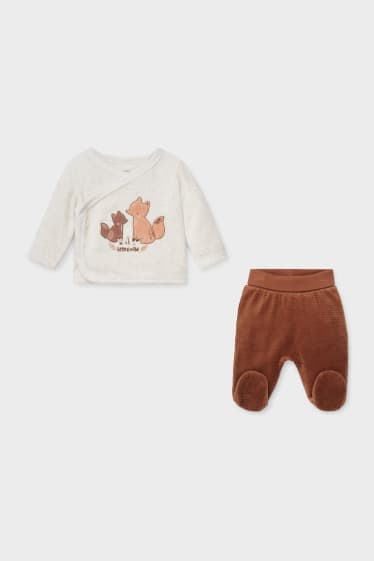 Babys - Erstlingsoutfit - 2 teilig - braun / cremeweiß