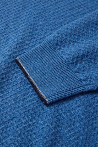 Heren - Fijngebreide trui met kasjmiergehalte - blauw