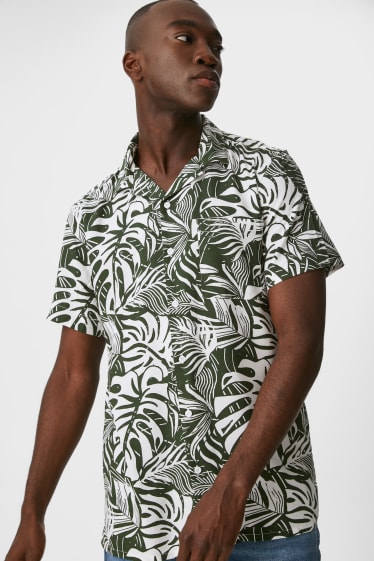 Hombre - Camisa - Slim Fit - Solapa con muesca - verde oscuro / blanco