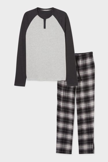 Pánské - Pyžamo s flanelovými kalhotami - šedá/černá