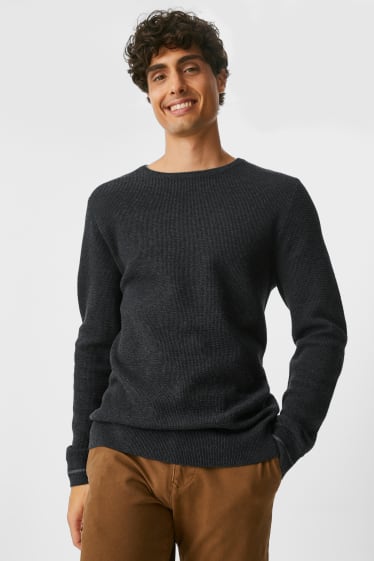 Mężczyźni - Sweter z dodatkiem kaszmiru - szary-melanż
