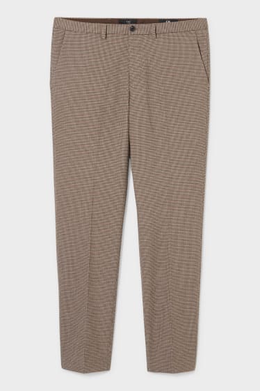 Pánské - Oblekové kalhoty - slim fit - Flex - kostkované - béžová-žíhaná