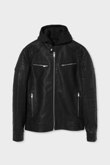 Uomo - CLOCKHOUSE - giacca stile motociclista - similpelle - effetto 2 in 1 - nero