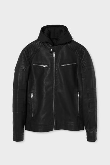 Hommes - CLOCKHOUSE - blouson motard - synthétique - look 2-en-1 - noir