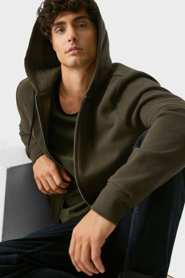 Men - Zip-through sweatshirt with hood - dark green-melange