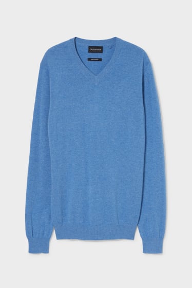 Herren - Kaschmir-Pullover - blau-melange