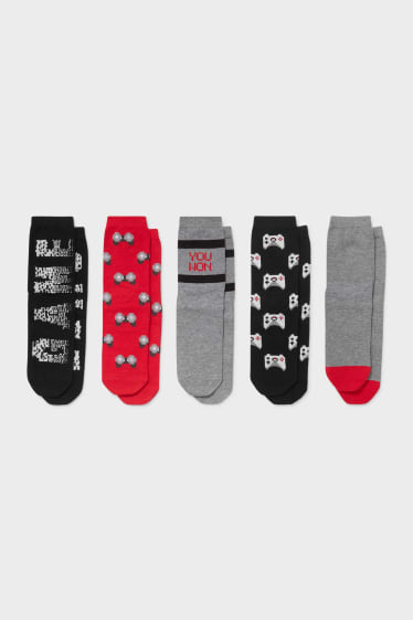Kinderen - Set van 5 paar - sokken - zwart / grijs