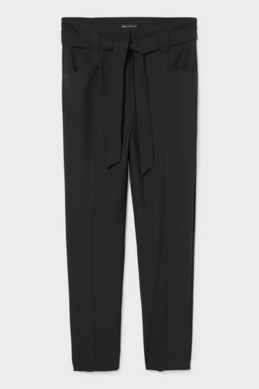 Women - Paper bag trousers - straight fit - black