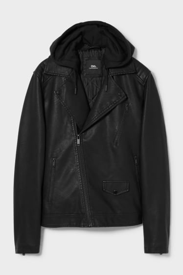 Hommes - CLOCKHOUSE - blouson motard - similicuir - look 2-en-1 - noir