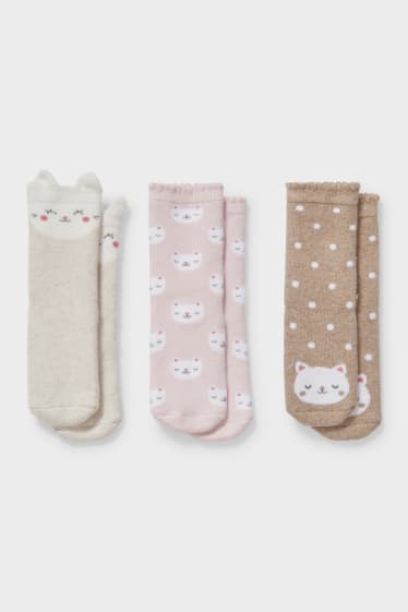 Babies - Multipack of 3 - baby non-slip socks - white / rose