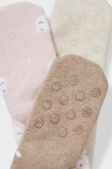 Bébés - Lot de 3 - chaussettes antidérapantes - blanc / rose