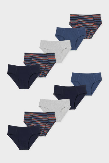 Enfants - Lot de 10 - slips - bleu / gris