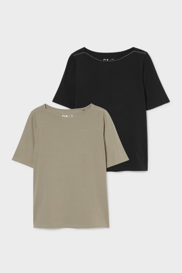 Damen - Multipack 2er - T-Shirt - dunkelgrün / schwarz