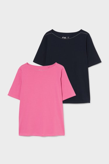 Femmes - Lot de 2 - T-shirts - rose / bleu foncé