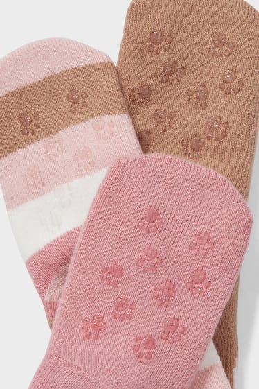 Miminka - Multipack 3 ks - protiskluzové ponožky pro miminka - hnědá/růžová