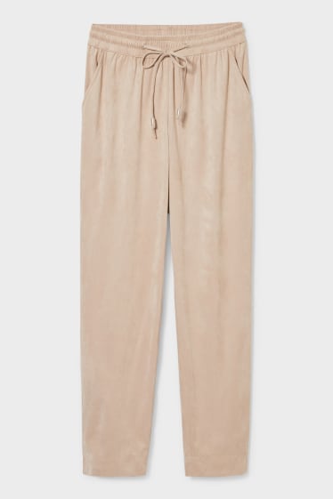 Donna - Pantaloni - relaxed fit - similpelle scamosciata - beige