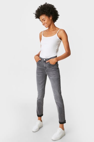 Women - Slim jeans - mid waist - denim-gray