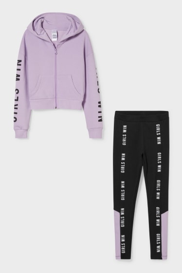 Children - Set - zip-through sweatshirt with hood and leggings - 2 piece - light violet