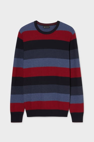 Men - Cashmere blend jumper - striped - red / dark blue