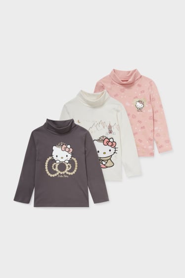Dzieci - Wielopak, 3 pary - koszulka z golfem - Hello Kitty - biały / jasnoróżowy