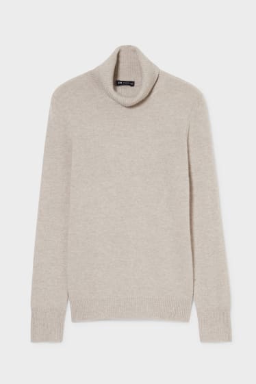 Women - Cashmere polo neck jumper - pearl
