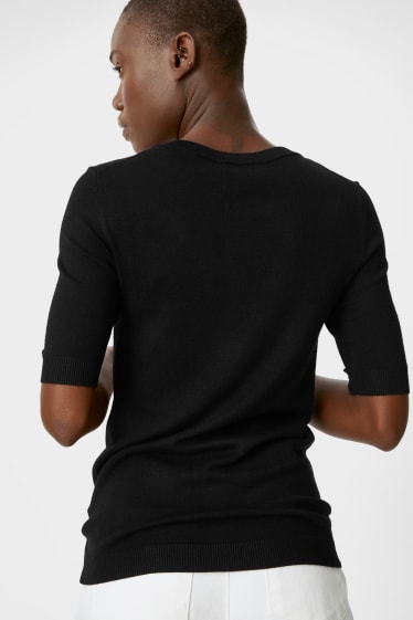 Damen - Basic-Feinstrick-Pullover - schwarz