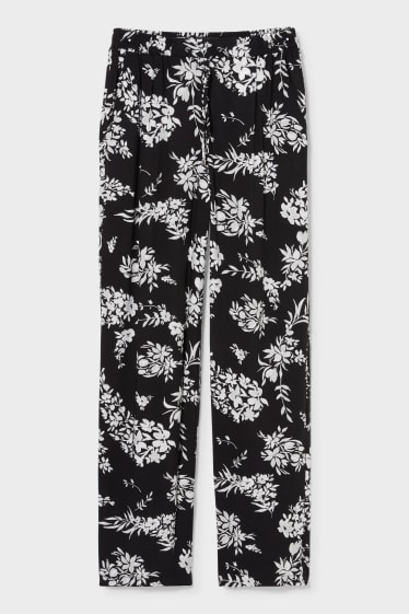 Femmes - Pantalon de toile - jambes larges - motif floral - noir