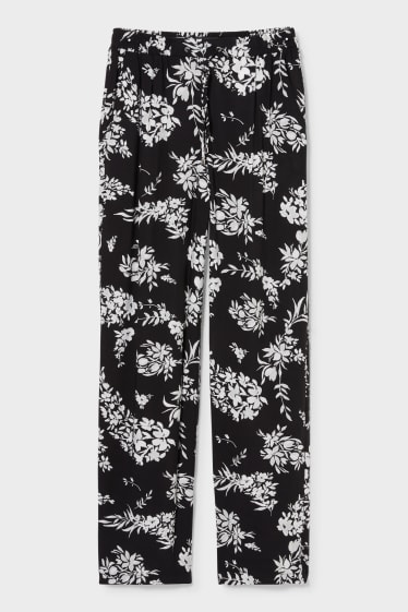 Women - Cloth trousers - wide leg - floral - black