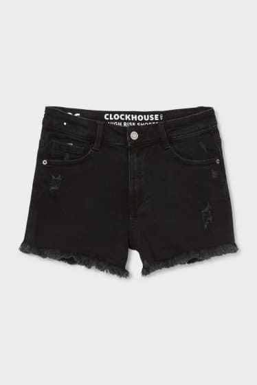 Ados & jeunes adultes - CLOCKHOUSE - short en jean - high waist - jean gris foncé
