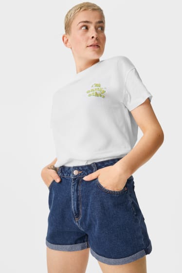 Women - CLOCKHOUSE - denim shorts - high waist - denim-blue
