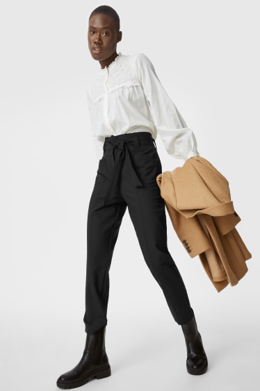 Damen - Paperbag Hose - Straight Fit - schwarz
